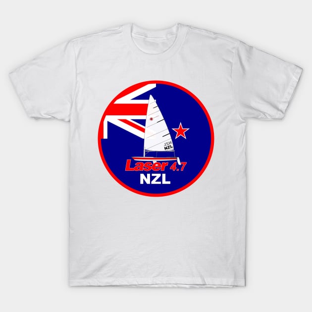 laser class sailboat on flag New Zealand T-Shirt by Regatta Merch